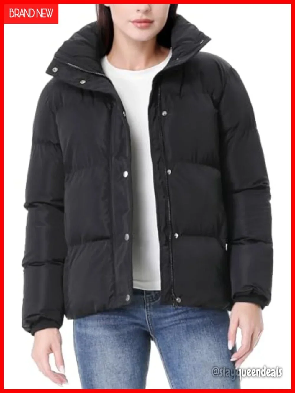 Winter Down Jacket Waterproof Puffer Coat Full-Zip Parka Long Sleeve Outerwear